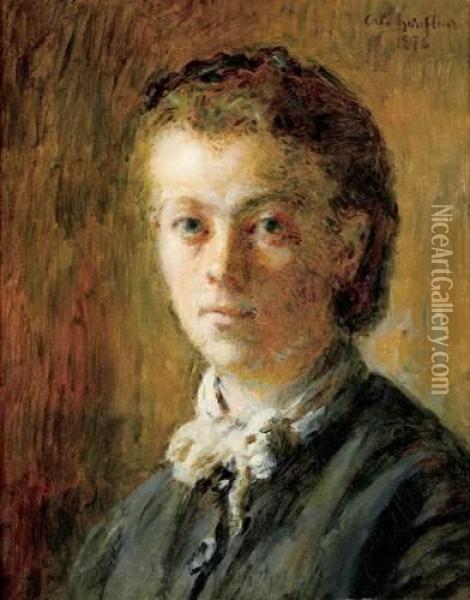 Portrait De Jeune Femme De Trois Quarts Oil Painting - Adolphe Felix Cals