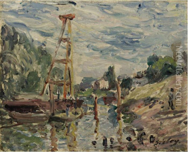 Bateau De Charge Sur Le Loing Oil Painting - Alfred Sisley