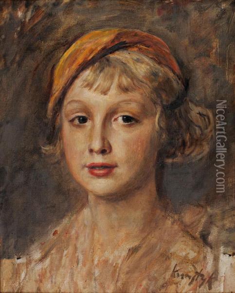 Portrait De Jeune Fille Oil Painting - Romain Kramstyk