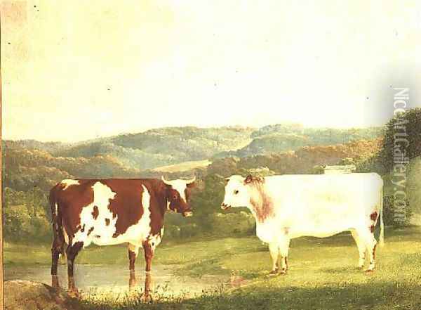 Cattle against a Landscape, 1863 Oil Painting - W. J. Chapman