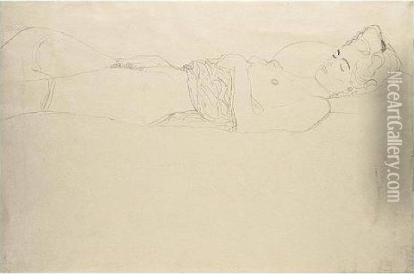 Liegender Akt (reclining Nude) Oil Painting - Gustav Klimt