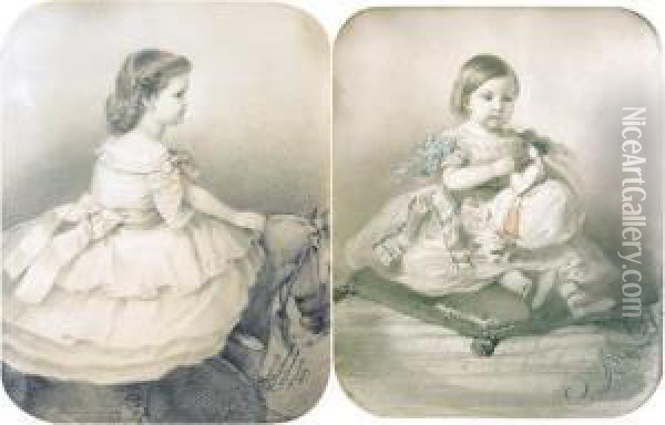 A. Portret Dziewczynki Na Koniku, 1859
 B. Portret Dziewczynki Z Lalka Oil Painting - Marceli Maszkowski