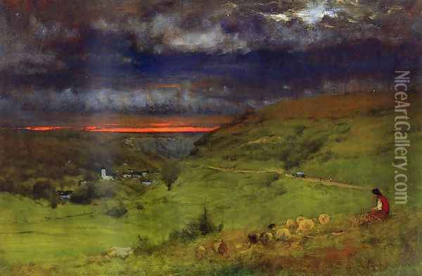 Sunset At Etretat Oil Painting - George Inness