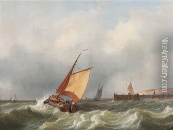 Fishing Boats Oil Painting - Carl Friedrich Schulz