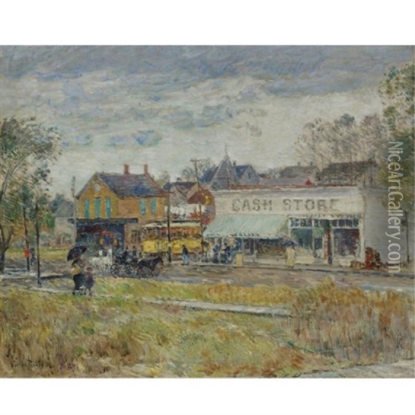 End Of The Trolley Line, Oak Park, Illinois Oil Painting - Childe Hassam
