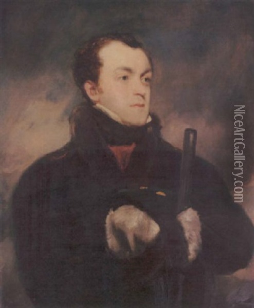 Portrait Of Captain Lyon, R.n., In A Fur-trimmed Coat, Holding A Gun Oil Painting - John Jackson