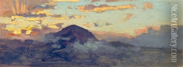 A Sky Study Above Mountain Landscape Oil Painting - Francois Furet