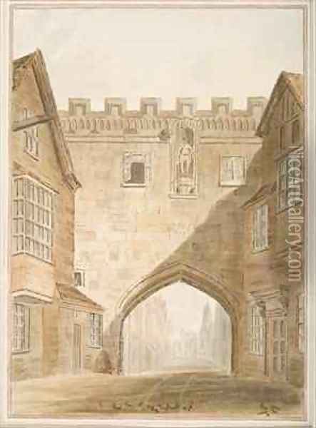 North Entrance to the Close at Salisbury Oil Painting - John Chessell Buckler