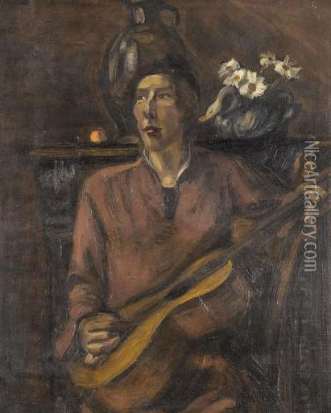 Guitariste En Rouge Oil Painting - Henri Le Fauconnier