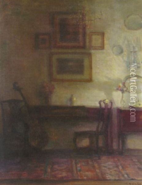 Interior Med Cello Oil Painting - Carl Vilhelm Holsoe