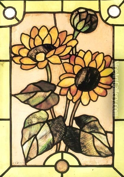 Glass Window with Sunflowers 1897 Oil Painting - Margit Graber