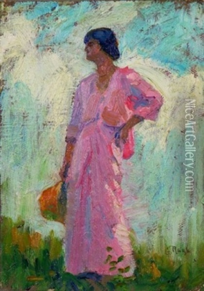 Woman On A Hillside Oil Painting - George Raab