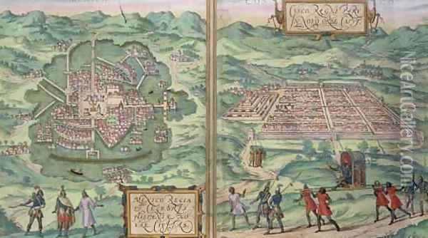 Map of Mexico and Cuzco from Civitates Orbis Terrarum Oil Painting - Joris Hoefnagel