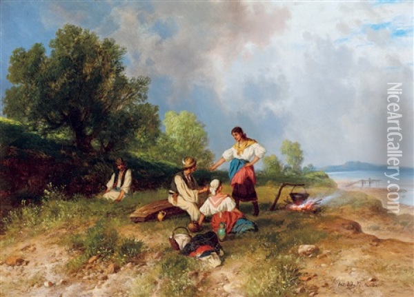 By Lake Balaton Oil Painting - Pal (Paul) Boehm