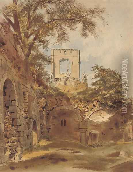 A ruined abbey Oil Painting - Thomas Hartley Cromek