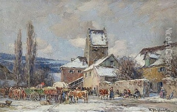 Winterlicher Viehmarkt Oil Painting - Karl Stuhlmueller