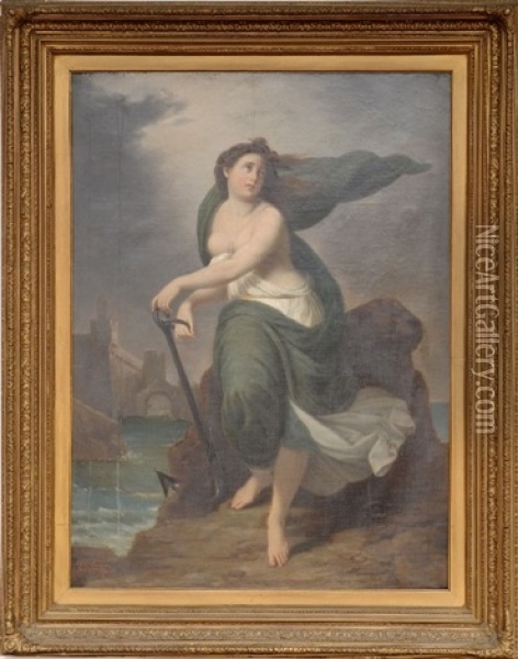 Female Figure In Landscape Oil Painting - Achille Leonardi