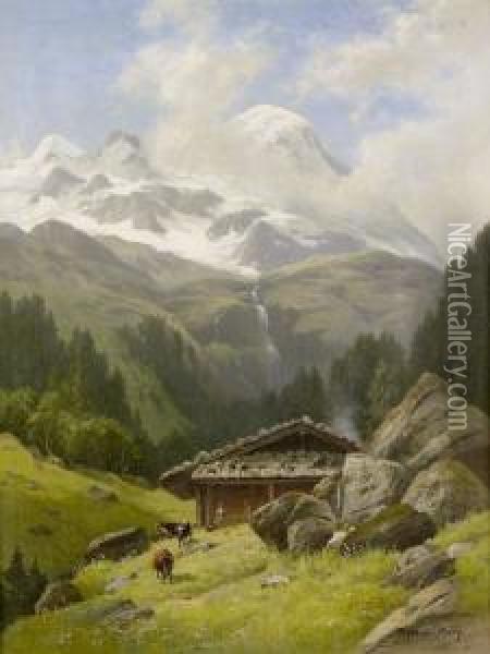 Gebirgspartie Mit Alp. Oil Painting - Karl Christian Wymann-Mory