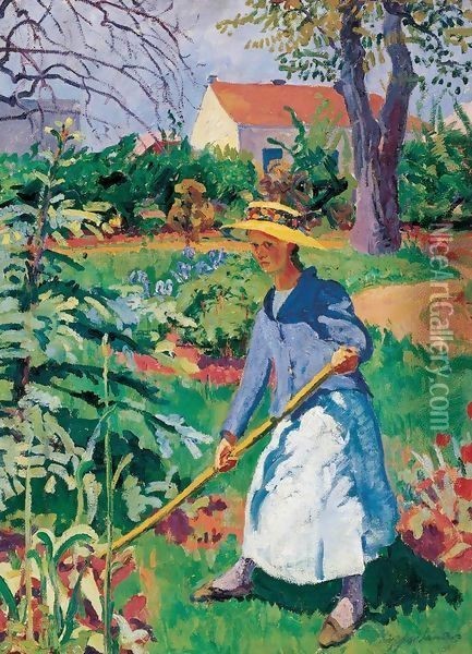 Woman in the Garden 1912 Oil Painting - Robert King