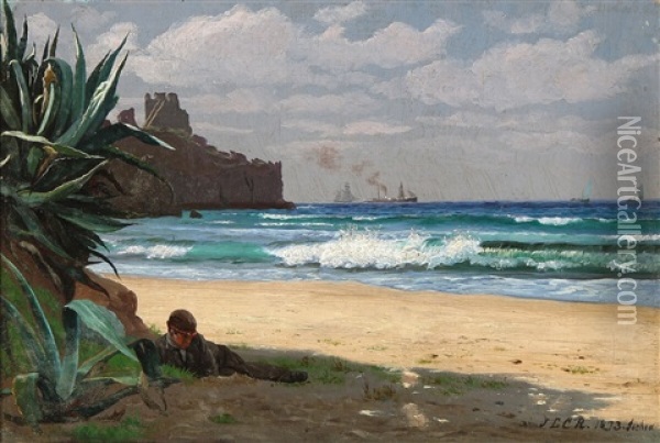 Italian Coastal Scape Oil Painting - Carl (Jens Erik C.) Rasmussen
