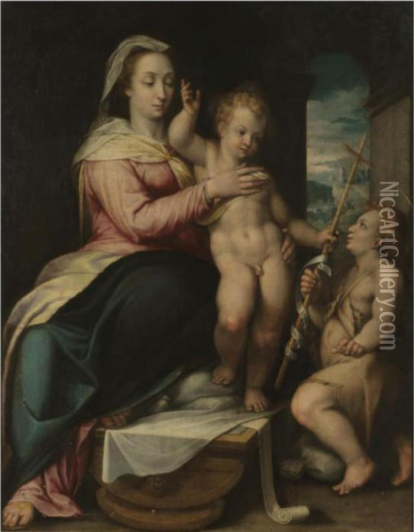 Madonna And Child With The Infant Saint John The Baptist Oil Painting - Lorenzo Sabatini