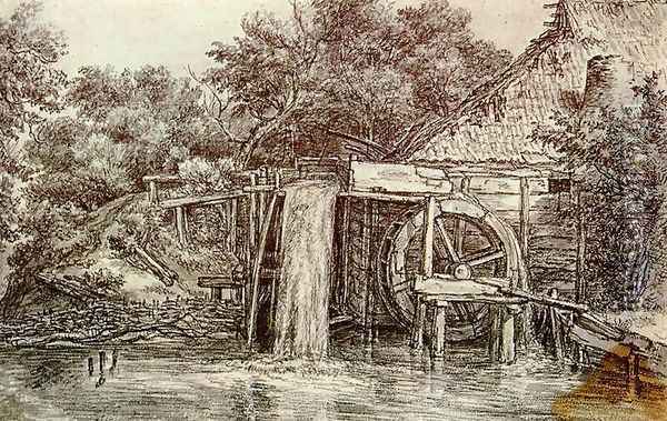 Watermill Oil Painting - Meindert Hobbema