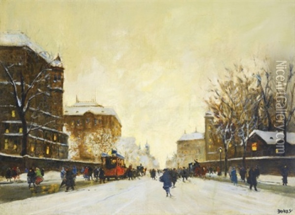 Budapest At Winter Oil Painting - Antal Berkes