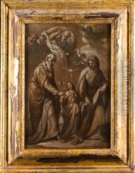 San Joaquin, Santa Ana Y La Virgen Maria Oil Painting - Acisclo Antonio Palomino de Castro y Velasco