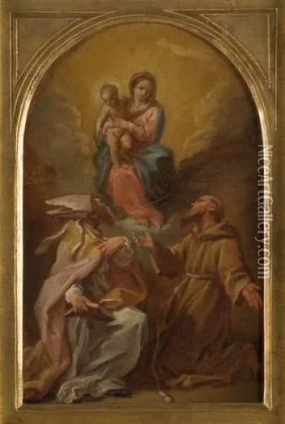 La Vierge A L'enfant Avec Saint Francois Et Saint Augustin. Oil Painting - Etienne Parrocel