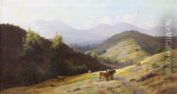 Cattle In The Marin Foothills Oil Painting - Gordon Coutts