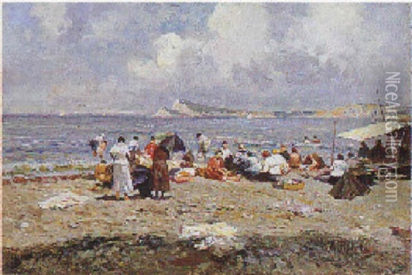 Sulla Spiaggia Oil Painting - Attilio Pratella