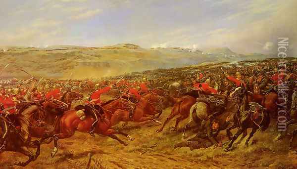 The Charge Of The Heavy Brigade Oil Painting - G.D. Giles