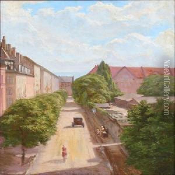 Street Scene With Green Trees And Sunshine Oil Painting - Anina Poulsen