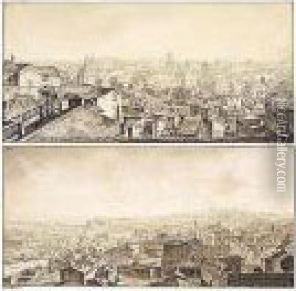 A Pair Of Views Looking Over The Rooftops Of Rome And Florence Oil Painting - Ippolito Caffi