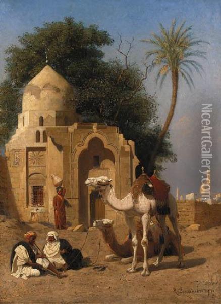 A Rest Outside The Mosque Oil Painting - Rudolf Christ. Eugen Bendemann