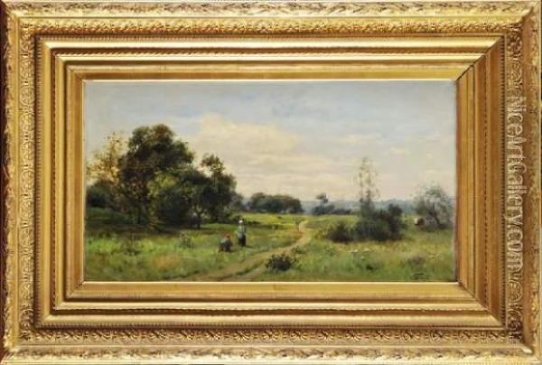 Paysannes Sur Le Chemin Fleuri Oil Painting - Victor-Jean-Baptiste-Barthelemy Binet