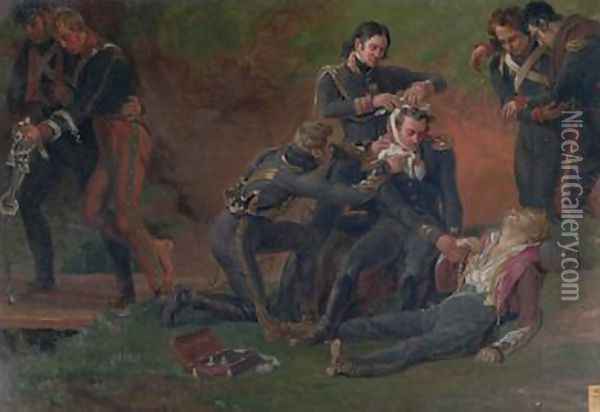 Baron Jean Dominique Larrey 1766-1843 Tending the Wounded at the Battle of Moscow Oil Painting - Louis Lejeune