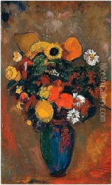 Fleurs Dans Un Vase Vert Oil Painting - Odilon Redon