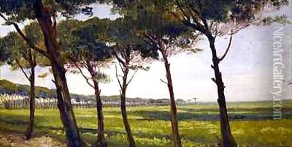 A Line of Old Pines Oil Painting - Giovanni Costa
