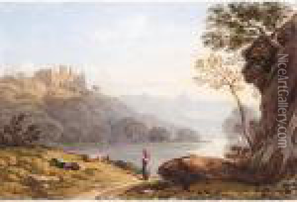 Berry Pomeroy Castle, Above The River Dart Oil Painting - John Varley