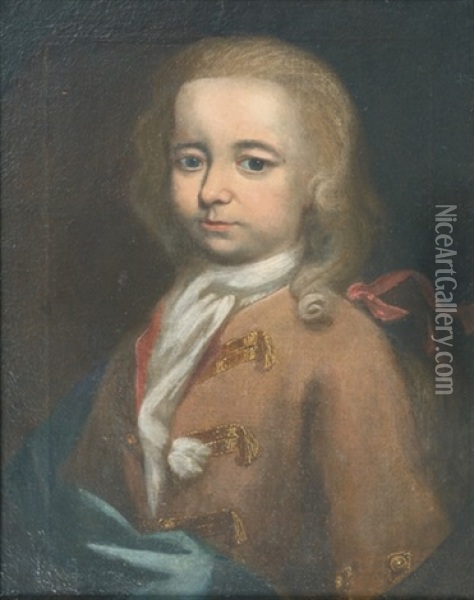 Portrait Of A Boy In A Yellow Coat, Blue Wrap And A White Jabot Oil Painting - Martin van Meytens the Younger