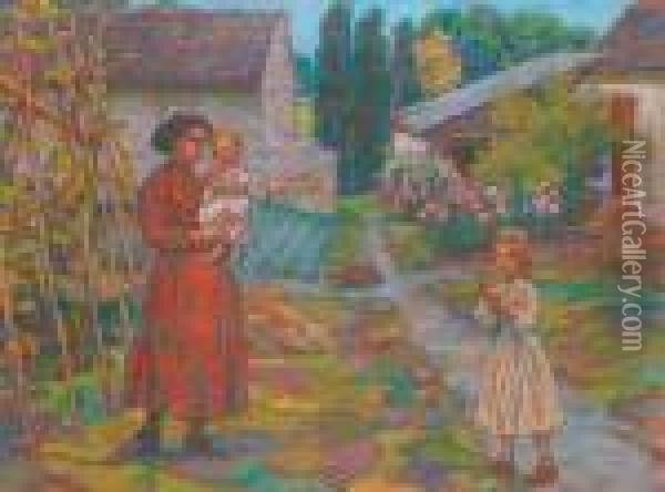 Mere Et Enfants Dans Le Jardin Oil Painting - Jean Peske