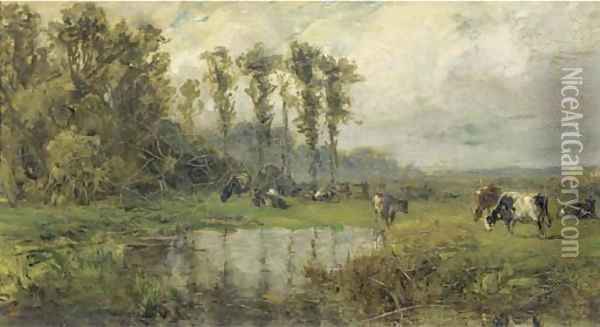 Watering cows Oil Painting - Willem Roelofs