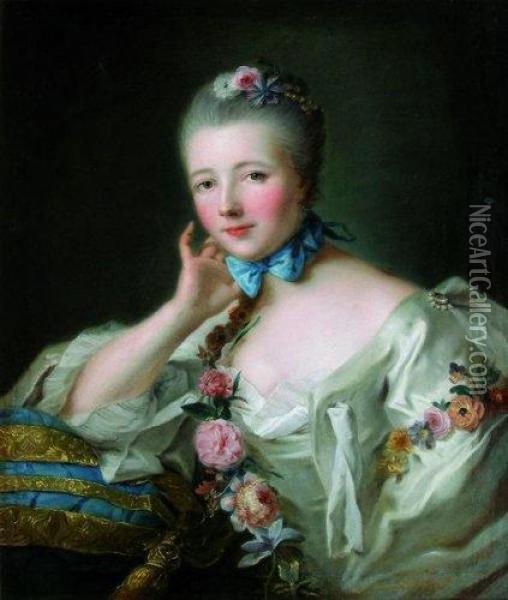 Portrait De Jeune Femme Au Noeud Bleu Oil Painting - Louis Richard Fr. Dupont De Montfiquet
