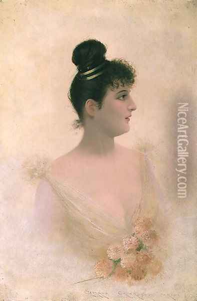 Bust Portrait of a Girl Oil Painting - Georges Croegaert