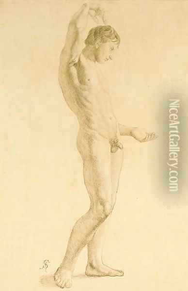 A nude in profile to the right, his right arm raised Oil Painting - Julius Schnorr Von Carolsfeld
