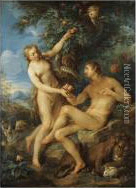 [francois Le Moyne ; Adam And Eve ; Oil On Copper] Oil Painting - Francois Lemoine (see Lemoyne)