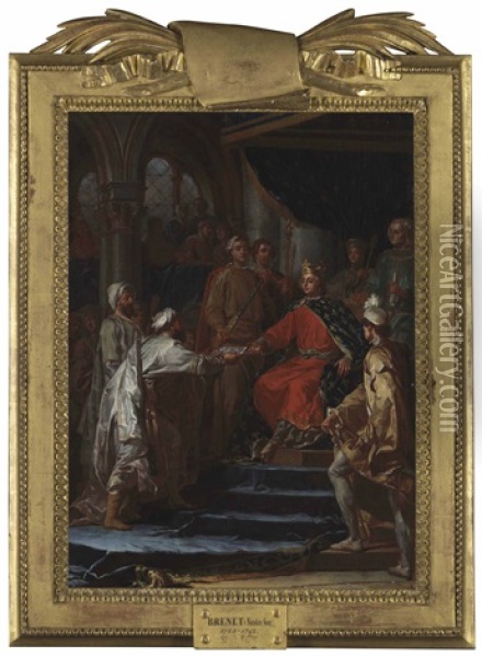 Saint Louis Receiving The Ambassador Of The King Of Tartary Oil Painting - Nicolas Guy Brenet