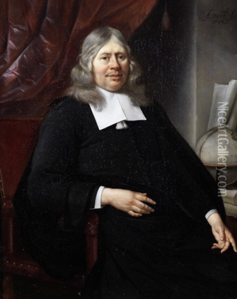 Portrait Of A Gentleman, Three-quarter-length, In Black Costume Oil Painting - Jan van Neck