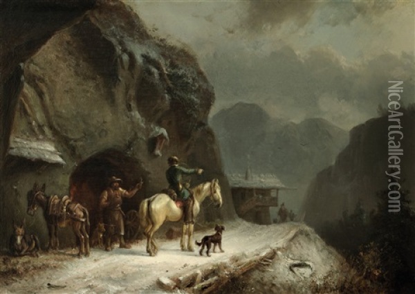 Vor Der Schmiede Im Gebirge Oil Painting - Adolf Schmidt